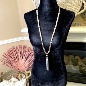 Marble Beaded Tassel Necklace